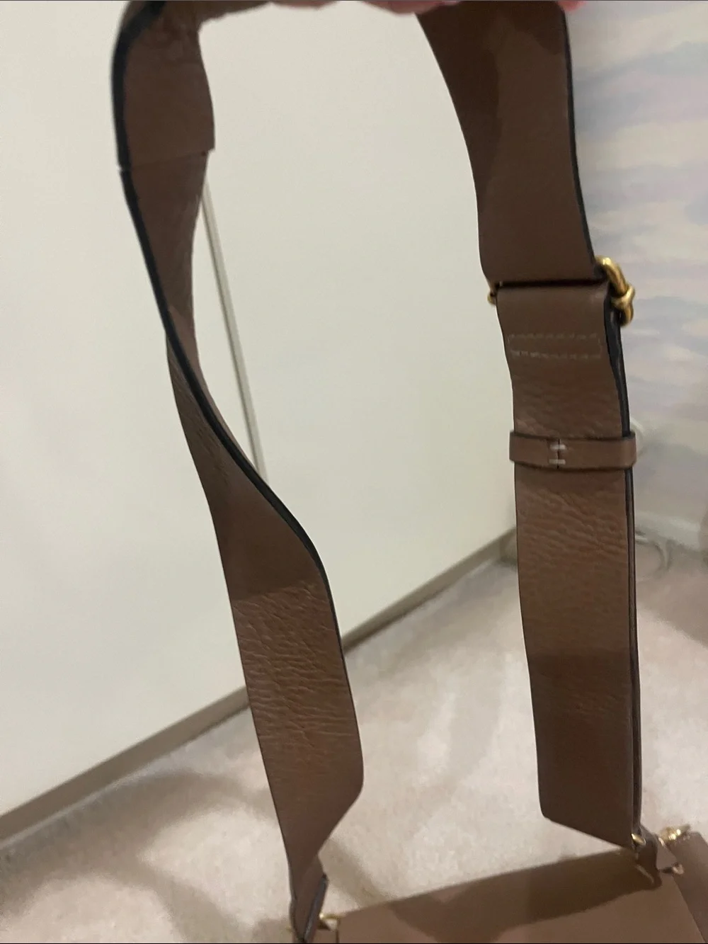 Ghurka Taupe Brown Leather Crossbody with Gold Ring Accent